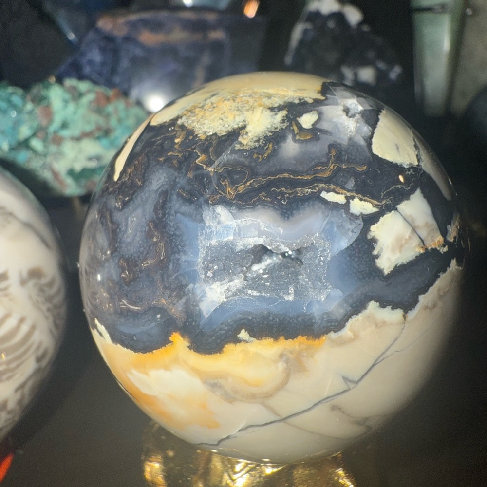 UV Reactive Volcano Agate Sphere 55mm Druzy Crystal Ball Rare Mineral Specimen